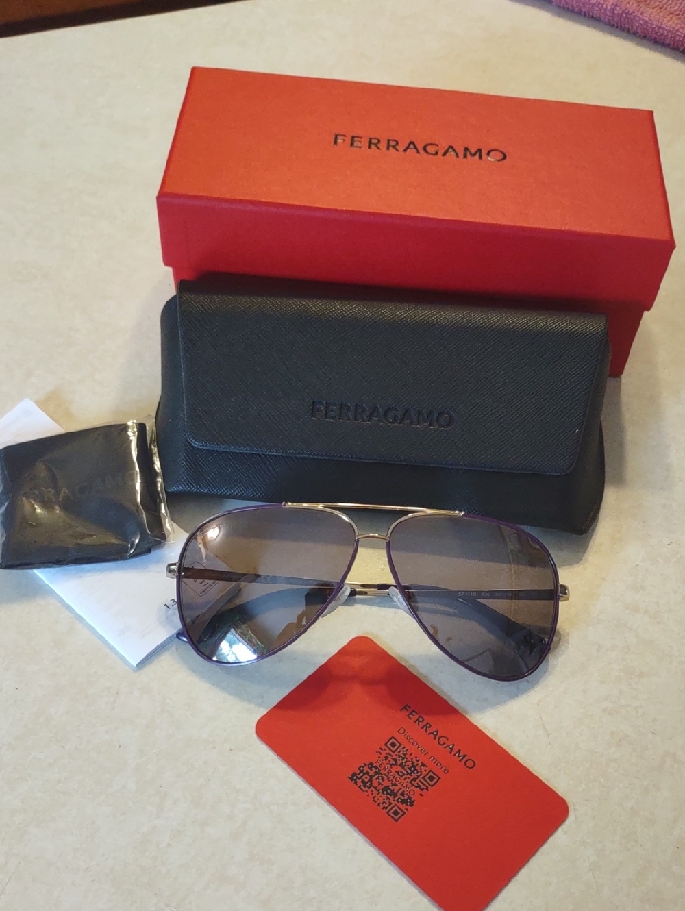 Authentic Salvatore Ferragamo Purple and Gold Aviator Sunglasses. Brand New.